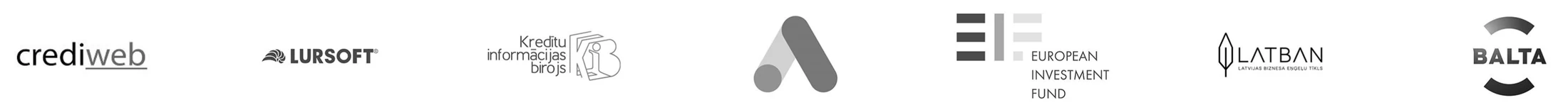 Creditweb, Lursoft, Kredītu informācijas birojs, Google Ads, European Investment Fund, Latban, Balta